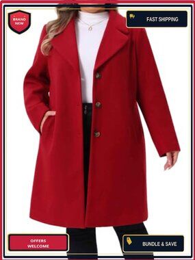 Plus Size Notched Lapel Pea Coat Mid Length Winter Overcoat